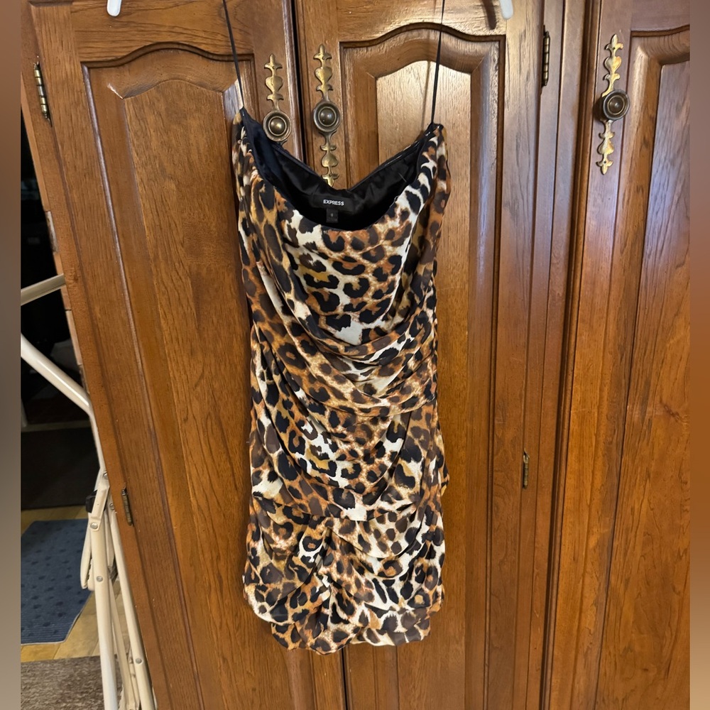 Express Ruched Leopard Mini Dress, size 8